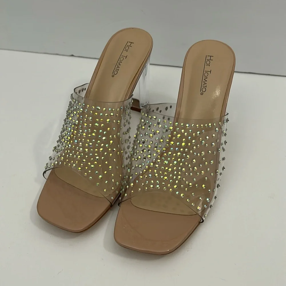 Hot Tomato Formal Heels 6.5 Silver Nude Rhinestone SKU‎ 2926